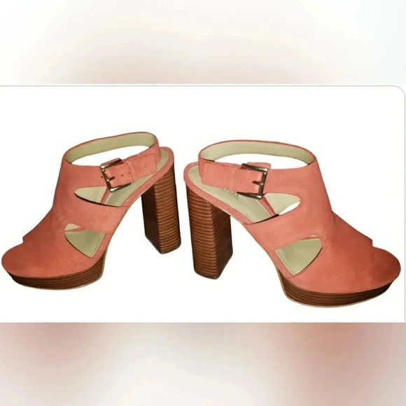 New Michael Kors 9 Punkin Spice Platform Mod Slingback Suede Opentoe Sandals - Picture 4 of 8